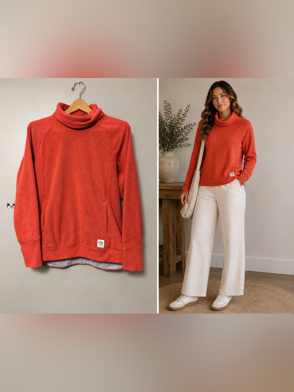 Outdoor Research OR Womens Trail Mix Cowl Pullover Sweater Coral Medium